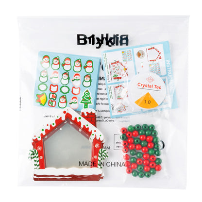 B1ykin Christmas Tree Ornament Kit - 24Pcs DIY Snowman House Paper Craft for Kids, Xmas Family Names Personalized Decor with Wooden Beads, Classroom Homeschool Christmas Party Favors (Snowman)
