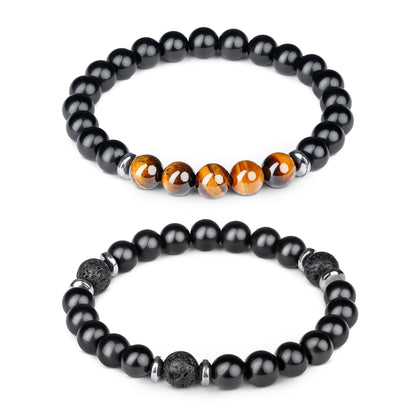 Tiger Eye Crystal Bracelet Handmade 8mm Beads Black Matte Chakra Healing Crystal Bracelets Combo Pack of 2, Gifts for Women and Men, Brings Positivity, Success and Good Luck, Birthday Gift for Dad