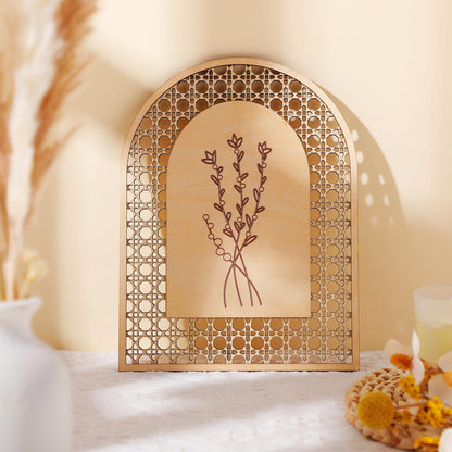 Wesiti 4 Pcs Rattan Wooden Boho Wall Decor Floral Natural Room Wall Art Aesthetic Nursery Farmhouse Hanging Decor for Bedroom Living Room Office
