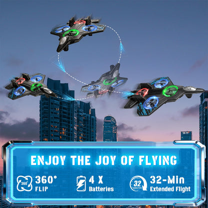 Merimon Foam RC Plane for Kids Adults, Remote Control Airplane with 4 Rechargeable Batteries, Cool Led Light and 360° Flip, Stunt RC Jet Plane Toy Gift for Kids 6+ (Blue-4 Batteries)