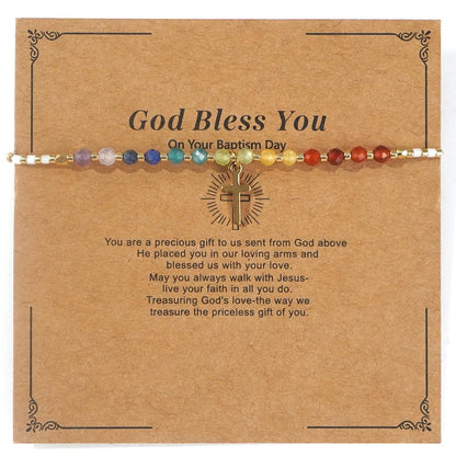 Opalencian 7 Chakra Cross Healing Crystal Beaded White Adjustable Bracelets for Women Dainty Energy Stone Beads Friendship bracelet,Handmade Fashion Charm Jewelry Gifts