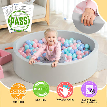 TRENDBOX Extra Large Soft Foam Ball Pit 51.2" x 11.8" (NO Balls) in Large Sponge Round Ball Pool Indoor Round Ball Pits Children Toddler Playpen - Light Gray