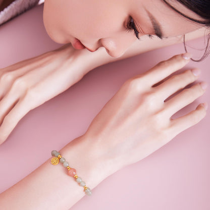 ZHOU LIU FU Sterling Silver Beaded Bracelet Crystal Stretch Bracelets Natural Jasper Beads Bangle Healing Sunstone Charm Adjustable Elastic Cuff Protection Jewelry Stackable Good Luck Gifts for Women J1911622