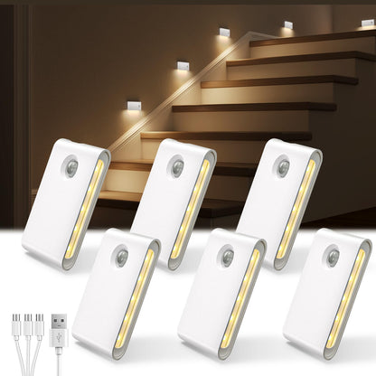 EZVALO 6 Pack Motion Sensor Night Lights, Sync LED Stair Lights Indoor, 1500mAh Rechargeable, Magnetic & Dimmable, 3000K Soft White, Portable Nightlight for Hallway, Stairs, Bathroom, Bedroom