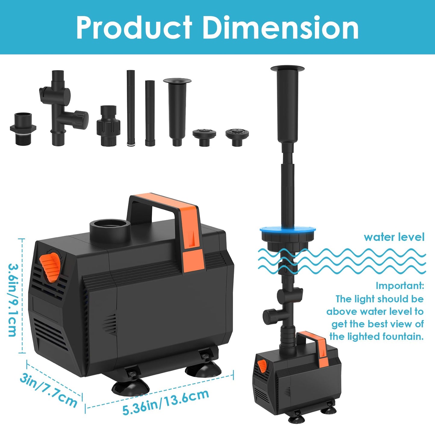 AquaMiracle Submersible Pond Fountain Pump 600GPH | Remote Controlled LED Lights | Outdoor Water Fountain Pump | 3 Fountain Patterns | for Small Ponds, Gardens, Water Feature, Bird Baths