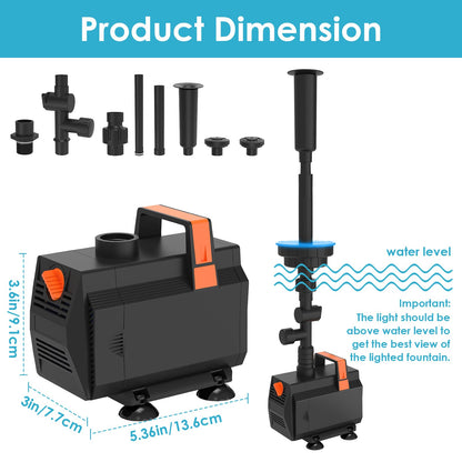 AquaMiracle Submersible Pond Fountain Pump 600GPH | Remote Controlled LED Lights | Outdoor Water Fountain Pump | 3 Fountain Patterns | for Small Ponds, Gardens, Water Feature, Bird Baths