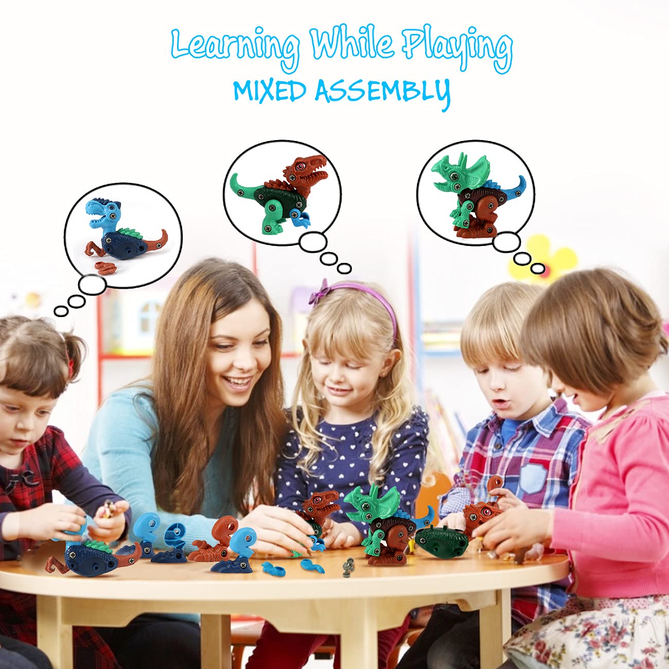 Dinosaur STEM Toys for Kids 3-5, Take Apart Dinosaur Toys with Electric Drill, Educational Building Toy & Construction Set, DIY Christmas Birthday Gifts for 3 4 5 6 7 8 Years Old Boys and Girls