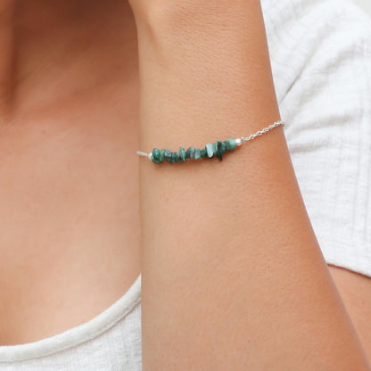 Gempires Natural Gemstone Chip Bar Bracelet for Women, Crystal Healing Bracelet, Multiple Gemstone Options, Adjustable Yellow Gold Plated Chain (7” + 1” Extender), Dainty Stackable Jewelry Gift for Her (Aquamarine)