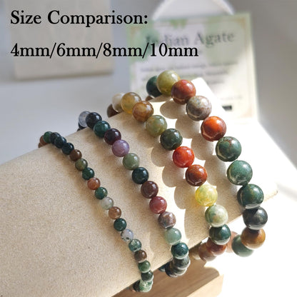 Handmade Natural Gemstone Elastic Bracelet - Healing Crystal Beads Jewelry, Unisex (Indian Agate, 8mm)
