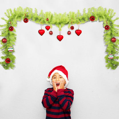 Solsew 12 ft Bright Green Whimsical Christmas Garland Holiday Garlands Indoor Outdoor Christmas Greenery Garland Decoration for Stairs Fireplace Railing Mantel Front Door Porch(Not Include Ball, Bow)