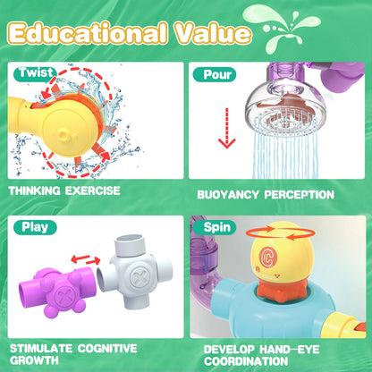 Bath Toys for Kids Ages 4-8, STEM 27 Pack | DIY Water Pipe Assembly Kit with Suction Cups | Mold-Free Educational Bath Toys | Kid&Toddler Bath Toy with Interactive Features for Cognitive Development