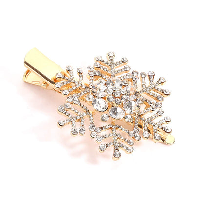 Vogueknock Snowflake Hair Clips Christmas Holiday Big Sparkle Rhinestone Snowflake Hairpin Barrette Winter Wedding Bridal Hairstyle Salon Accessories (Gold)