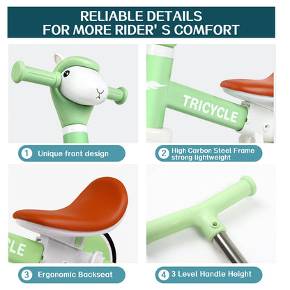 Tricycle for Toddlers 1-3 Year Olds, 5 in 1 Toddler Balance Bike 2-4 Years Old Boys Girls, Push Trike Toys with Adjustable Handle, Birthday Gifts for 2 3 4 5 Year Old Kids Bike (Light Green)