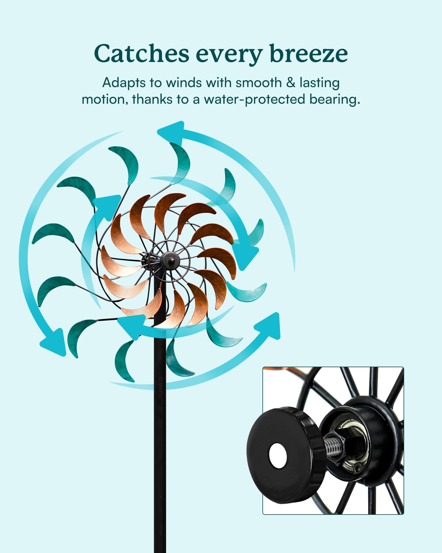Cyan Oasis Wind Spinners Outdoor - Metal Windmill for Yard, Garden Spinners with Stake, Yard Art, Ideal Lovely Gift for Family Friends(13'' W x 54'' H)
