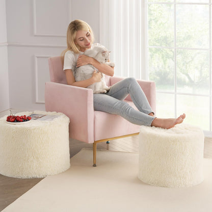 Hansleep Round Stuffed Pouf Ottoman 17 x 14, Foam Filled Faux Fur Ottoman Foot Rest for Chair with Washable Cover, Foot Stools Under Desk for Living Room & Bedroom, Beige