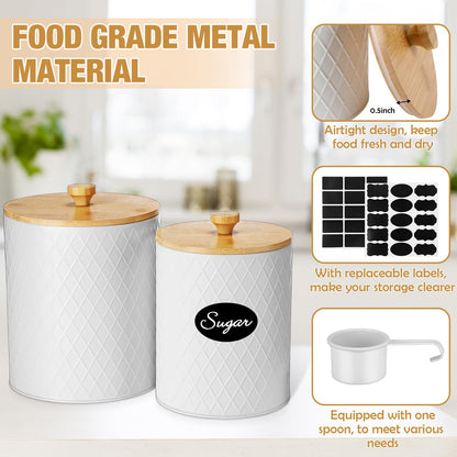 Teenyyou Metal Kitchen Canisters Set with Bamboo Lids and Spoon Airtight High Capacity Coffee Tea Sugar Flour Jars with DIY Labels Farmhouse Extra Large Storage Containers for Kitchen (2 Set,2 Sizes)