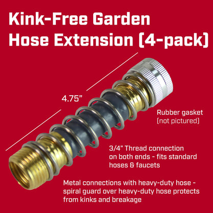 Chapin International Chapin 6-9501: Kink Extension 4 Pack, Fits Standard Garden Hoses and Spigot Faucets, Metal and Plastic Construction, Leak-Free, for Landscaping and Outdoor Use