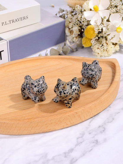 Top Plaza 1 PC Dalmation Spot Jasper Crystal Cute Cat Figurine Gifts Carved Healing Lucky Home Decor Natural Gemstone Cats Collectibles Pocket Sculpture for Cat Lovers