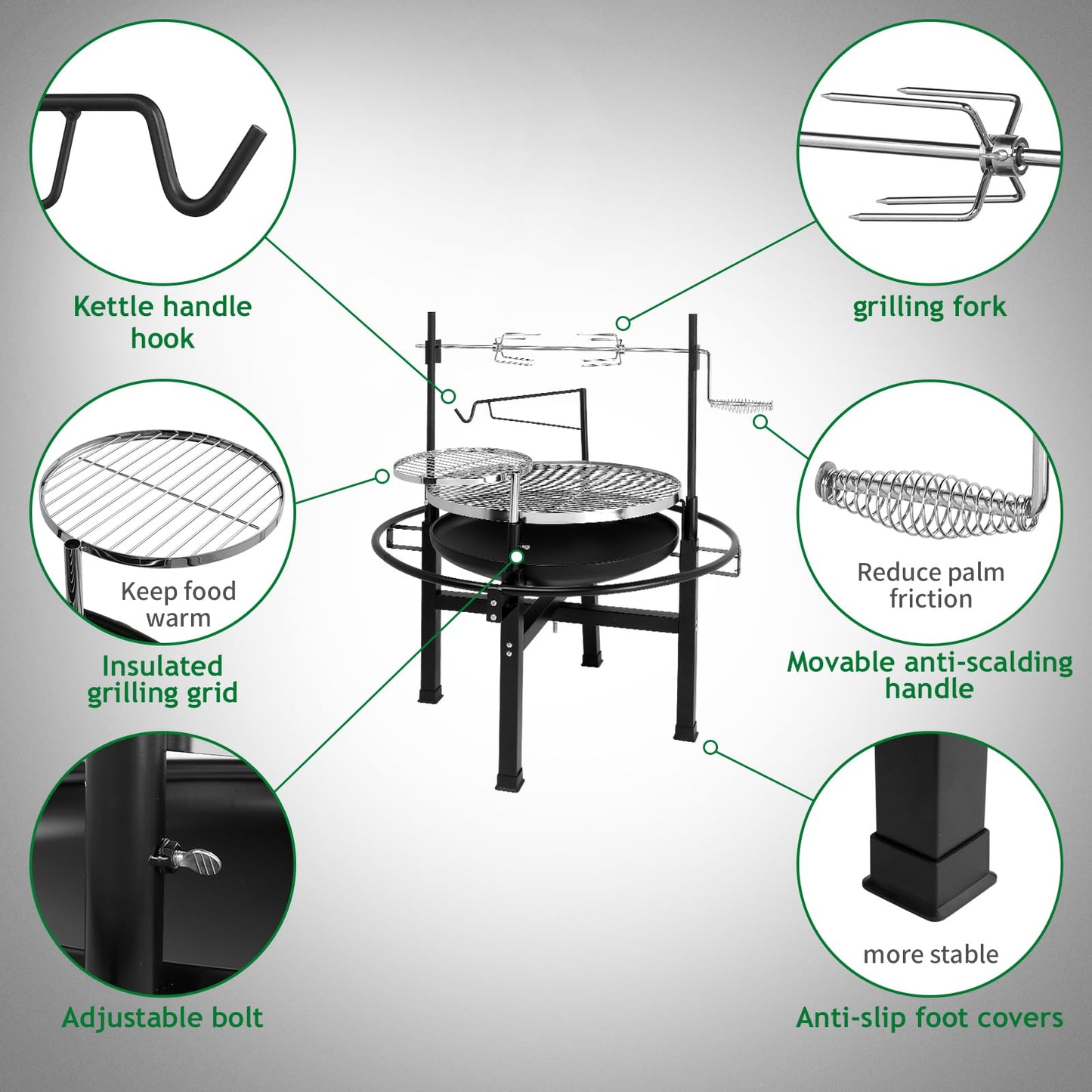 Outvita 33 Inch 2 in 1 Fire Pit with Grills, Wood Burning Fire Pits with Adjustable Swivel Cooking Grate for Outside BBQ Patio Picnic Party
