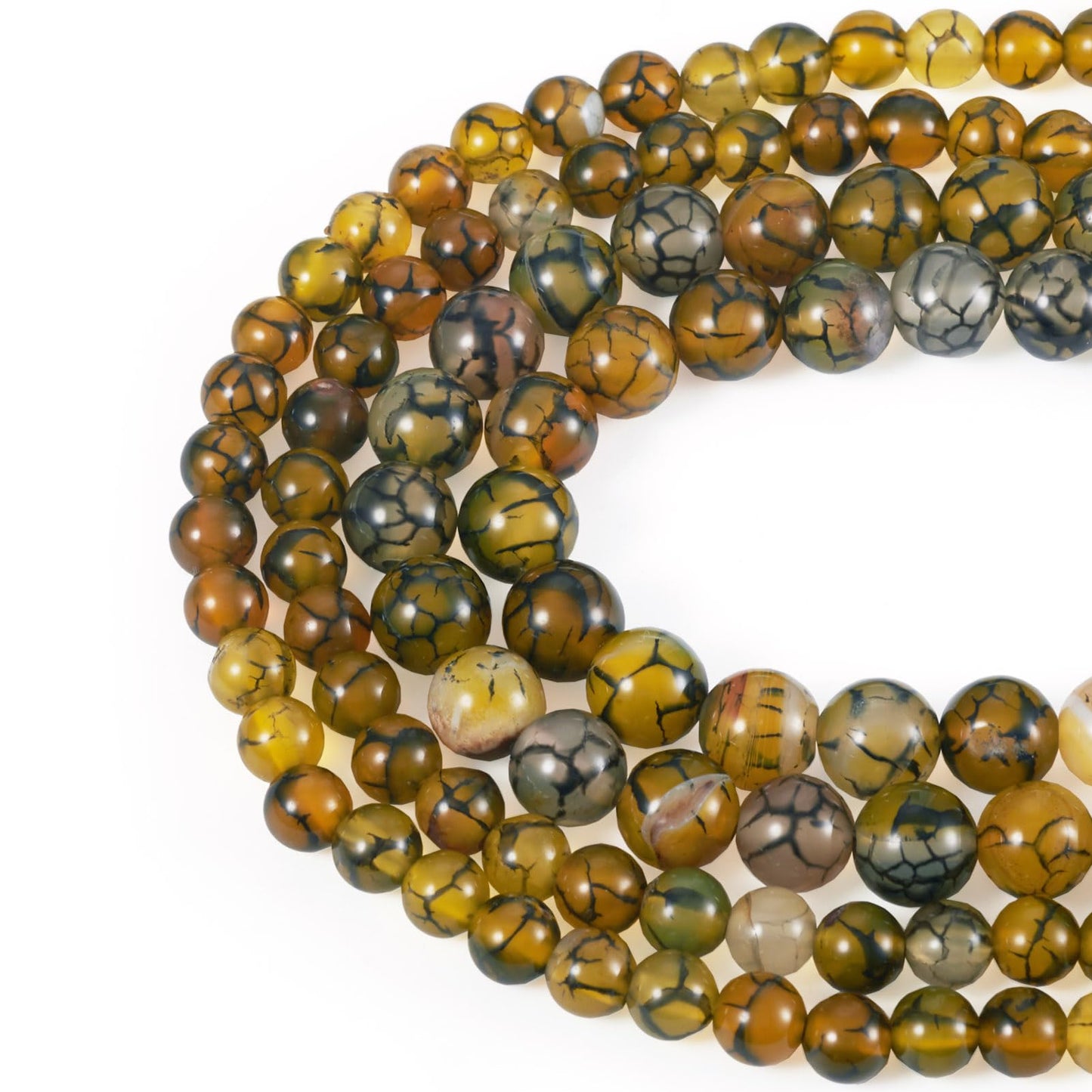 Beadthoven 110pcs Natural Dragon Veins Agate Beads 6mm 8mm Yellow Round Stone Beads Smooth Natural Healing Crystals Gemstone Spacers for DIY Jewelry Making Crafts Friendship Bracelets Necklace