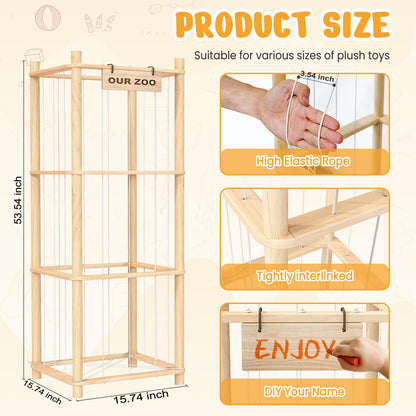 Woodure Stuffed Animal Storage & Organizer, Wooden Cute Zoo Toy Holder for Toddler Rooms, Playrooms & Bedrooms