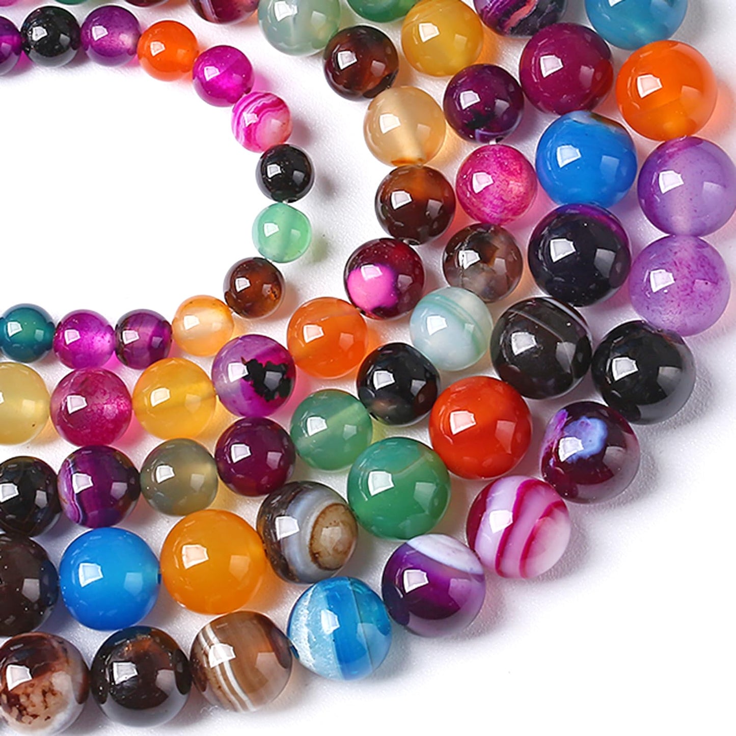 8MM Natural Stone Colorful Stripe Agate Energy Healing Beads Round Loose Beads for Jewelry Making Bracelet 90pcs 2 Strands 32"