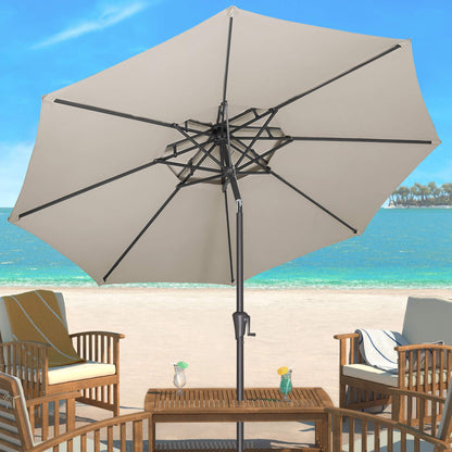 AckMizz 9ft Outdoor Patio Umbrella - 2-Tier Table Umbrella Waterprool UV Protection, Sombrillas de Patio with Push Button Tilt, Sun Umbrella for Pool, Porch, Garden, Backyard (Taupe)