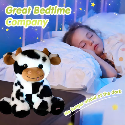 unsnurnoch 9.8" Glowing Cow Plush Toy, Soft Light-Up Black Cow Stuffed Animal for Kids, Night Light Comfort Toy for Sleeping, Birthday for Boys and Girls