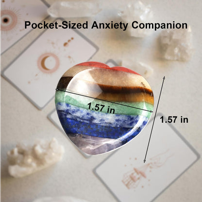 2PCS Worry Stones for Anxiety, 7 Chakra Thumb Oval Heart Crystals Healing Stones, Meditation Chakra Stones Healing Crystals, Natural Reiki Relax Palm Stone Stress Relief Gifts for Women Men