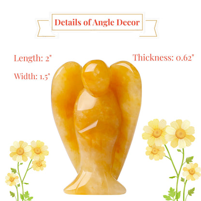 YATOJUZI 2" Yellow Jade Angel Decor Crystals Polished Natural Stone Sculpture Statue Home Room Office Desk Decoration Guardian Hand Carved Cute Figurines Energy Reiki Gifts for Women Men