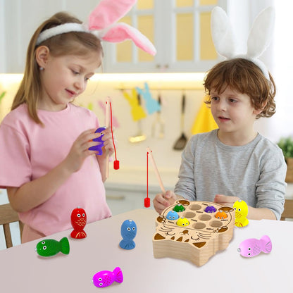 edutree Wooden Magnetic Fishing Game for Toddlers 2-4, Montessori Sensory Busy Board Educational Learning Fine Motor Skills Toys for 2 3 4 Years Old Boys Girls