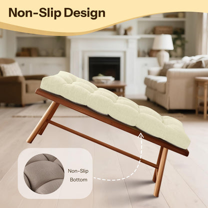 FlyGulls Bench Cushion for Indoor Furniture Soft Bench Seat Cushion for Dining, Piano Benches and Window Seats Tufted Chair Pads with Non-Slip Backing 42"X17"X3"/106X43X8 cm (1, Cream)