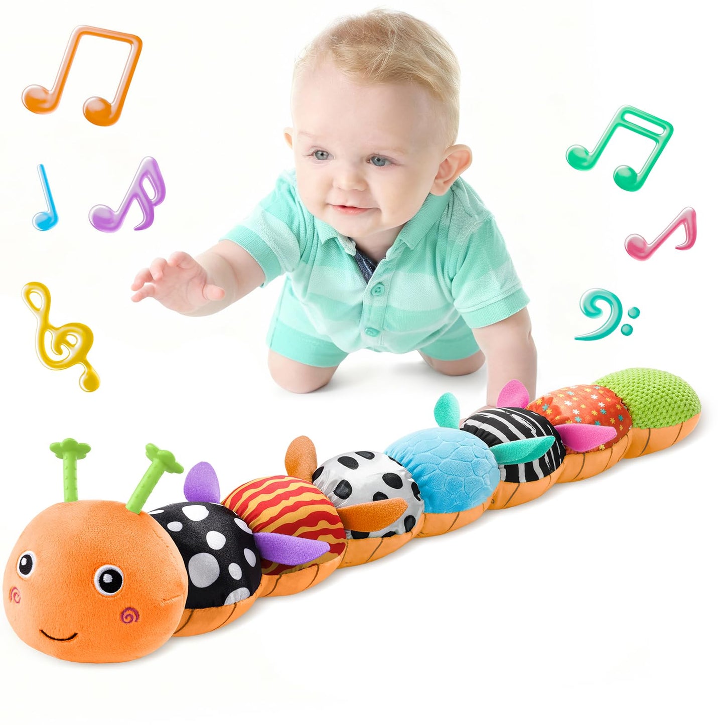 LIGHTDESIRE Baby Toys Musical Caterpillar,Stuffed Animals Infant Toys 3 6 12 Months Sensory Toys with Ruler Design,Crinkle&Rattles,Baby Teething Toy Tummy Time Boy Gifts Easter Basket Stuffer,Orange