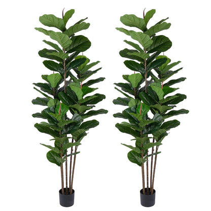 Yepdin 2 Pack Fiddle Leaf Fig Tree - Artificial Ficus Tree with Tall Artificial Plants Large 69 Fiddle Leaves -Fake Trees for Indoor Outdoor Home Decor Living Room