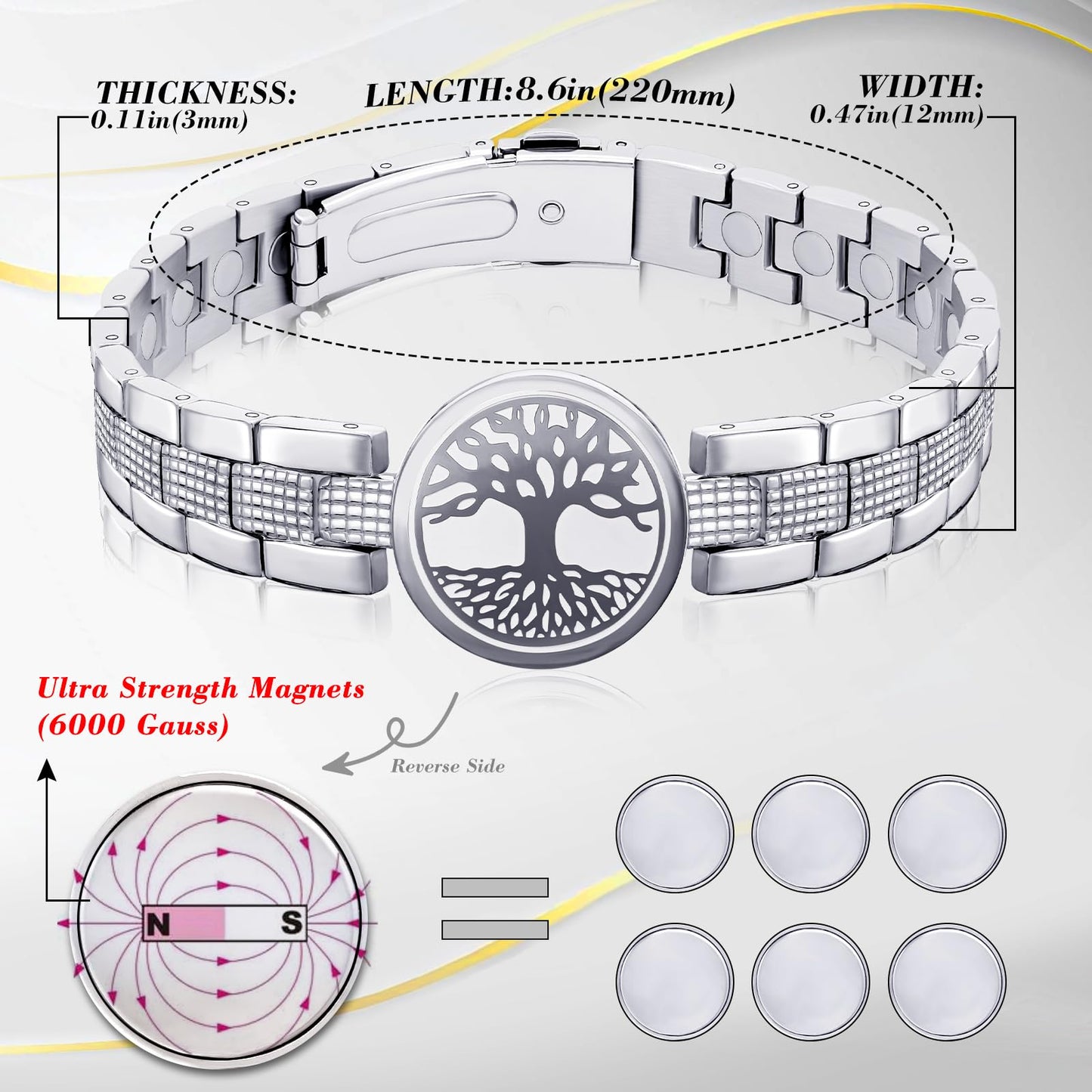 JEROOT Ultra Strength Magnetic Bracelet for Women | 3500-6000 Gauss Neodymium Magnets | Magnetic Therapy Jewelry with Adjustable Tool & Gift Packaging