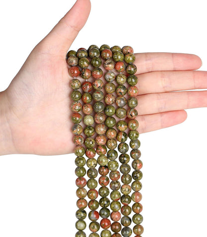 LAIDANLA Unakite 8mm Natural Stone Beads Round Loose Gemstone Stone Beads for DIY Bracelet Necklace Earrings Jewelry Making Polishing Genuine Real Beading Crystal 96PCS 2 Strand 32"
