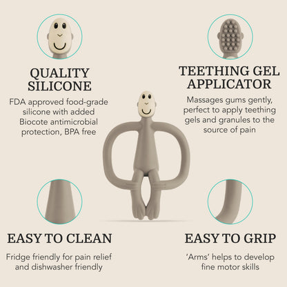 Matchstick Monkey Original Teether & Gel Applicator – Silicone Baby Teether, Easy-to-Grip, BPA-Free, Supports Self-Soothing & Early Brushing, 3 Months+, 4 Inches, Grey