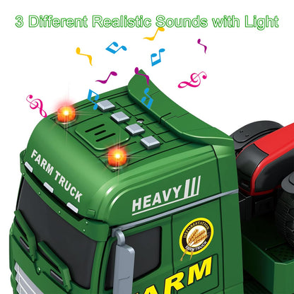 Joysweetoy 25’’ Large Flatbed Semi Truck Toy for Kids - 3 in 1 Friction Powered Farm Vehicles with 2 Tractors, Lights & Sounds - Car Toy Gift for 3 4 5 6 7 8 Year Old Boys Girls Toddlers