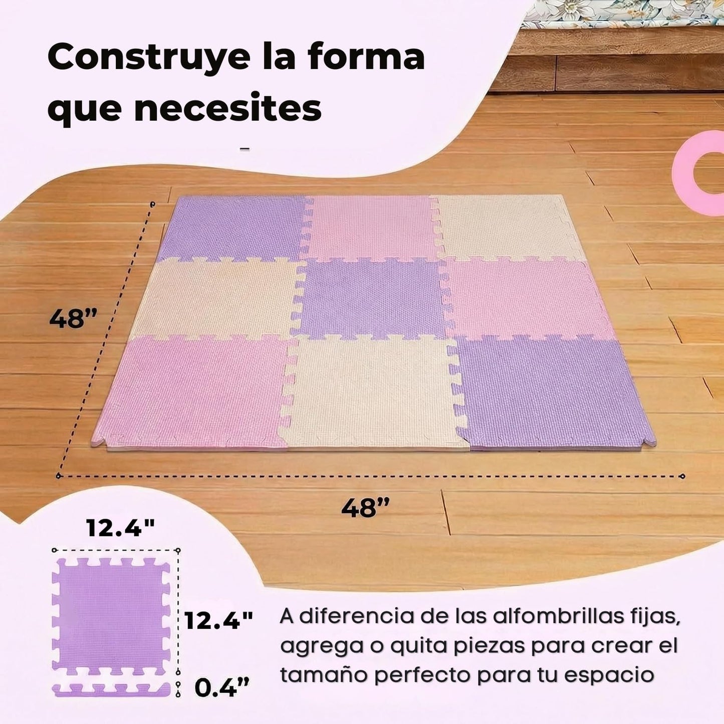 MioTetto Baby Play Mat, Soft Foam Floor Tiles for Kids. Adjustable Interlocking Foam Tiles, Fits with 50x50 Playpen Baby mat for Crawling & Development, Safe & Non-Toxic Playmat for Babies 6-12 Months