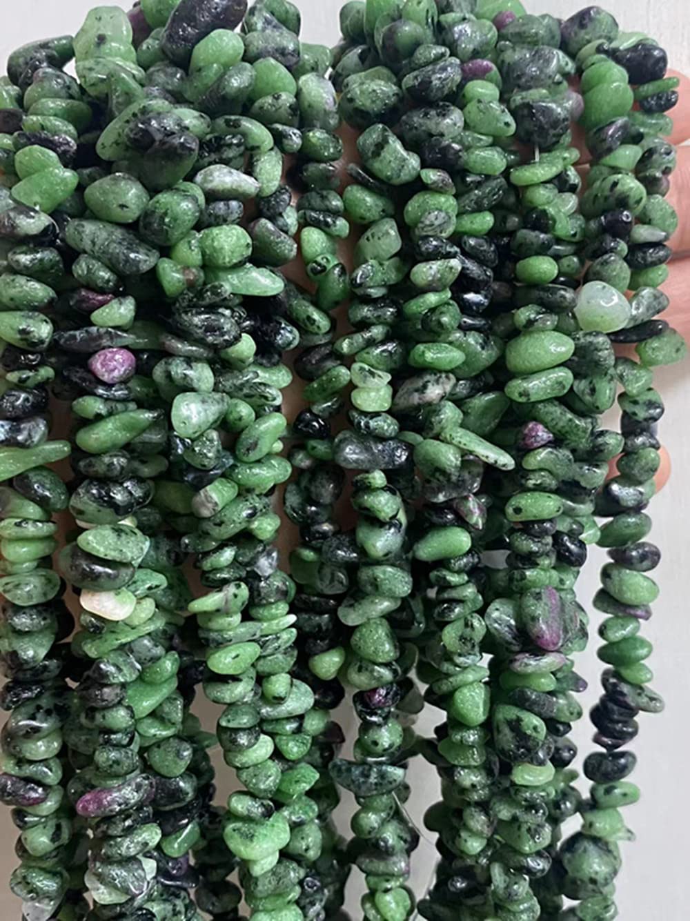 jodaying 7-8mm Natural Ruby Zoisite Gemstone Chips Healing Gravel Bracelets Necklace Kit Irregular Tumble Stone Beads DIY Crafts Design Jewelry Making 32"