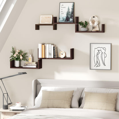 SRIWATANA Floating Shelves for Wall, Wall Shelves for Bathroom, Bedroom, Living Room, Kitchen, Office, Wood Shelves for Home Decor Set of 5 (Dark Walnut)
