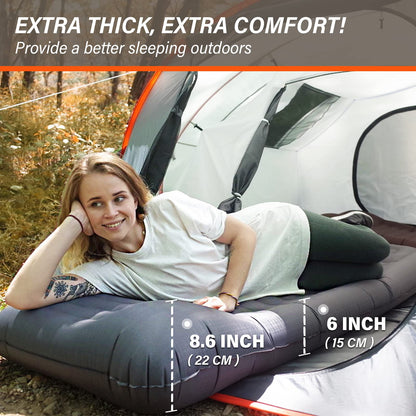 TOBTOS Inflatable Camping Sleeping Pad with Pillow, Thick 6 Inch Ultralight Sleeping Pad with Built-in Pump, Lightweight Sleeping Mat for Camping, Backpacking, Hiking, Tent (Grey)