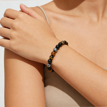 Kenailw Triple Protection Bracelet Gifts for Women, Healing Crystal Beaded Hematite Black Tourmaline Tigers Eye Natural Stone Healing Birthday Christmas Gifts Jewelry for Her Mom Best Friend