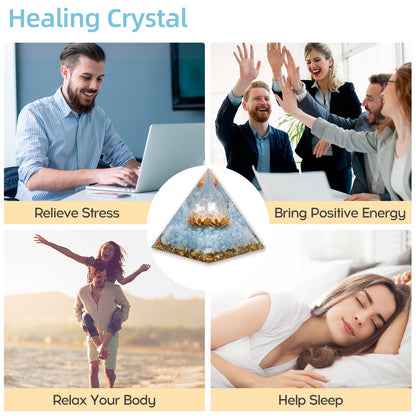 Hopeseed Orgone Pyramid for Positive Energy, Orgonite Natural Blue Quartz&White Crystal Healing Crystals Pyramid for Reduce Stress Chakra Reiki Healing Meditation Cleanses the Mind Boosts Confidence