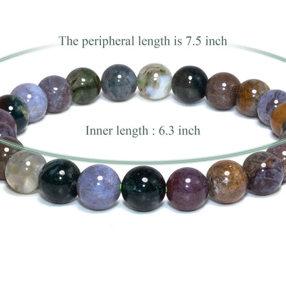 DAZCOLO 8mm Natural Gemstone Stretch Bracelet, Handmade Unisex Crystal Bracelets for Meditation, Yoga, Spiritual Healing & Positive Energy (Moss Agate)