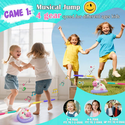 Unicorn Toys for Girls - 3 in 1 Outdoor Toys for Kids Ages 4-8: Stomp Rocket Launcher, Musical Jumping & Ring Toss Games with Remote Control - Outside Toys for 3 4 5 6 7 8 Year Old Girls Birthday Gift