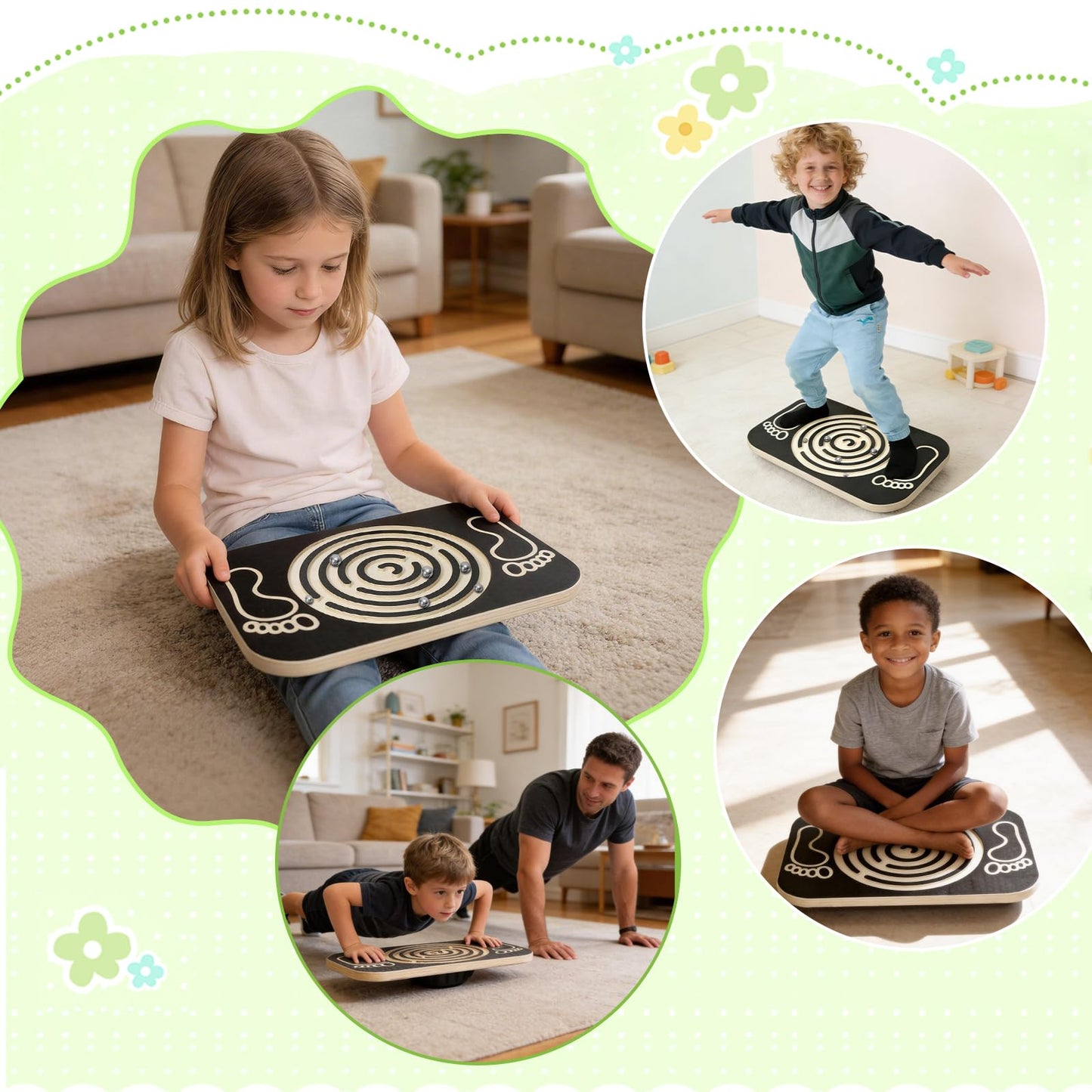 Ciyebst Balance Board Maze for Kids, 17.5-Inch Wobble Board Rocking Seesaw Sensory Training with 6 Balls, Non-Slip Pedals Indoor Outdoor for Boys Girls