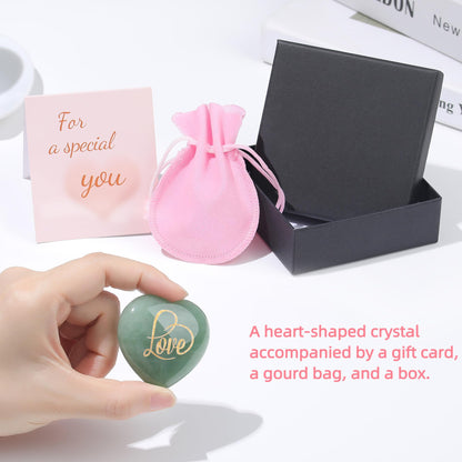 ZHIYUXI 45mm Green Aventurine Engraved Heart Stone St Patricks Day Decorations Healing Crystals Gem Stones Heart Shaped Rocks Polished Green Stones Meditation Healing Gifts for Women Reiki
