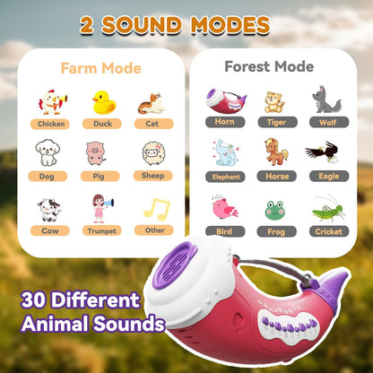 WDBZHYF Toys for 3 Years Old Boy Girl Birthday Gift, Music Animal Caller Toy with 30 Realistic Animal Sounds, Early Learning Toy for Kids Todlers with 8" Horn and 3-Level Lights (Crimson - Horn)