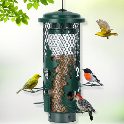 Gbekery Squirrel Proof Bird Feeder for Outdoors Hanging, Metal Mesh Bird Feeder for Outsides with Gravity Protection for Small Birds, Weatherproof and Durable, Green
